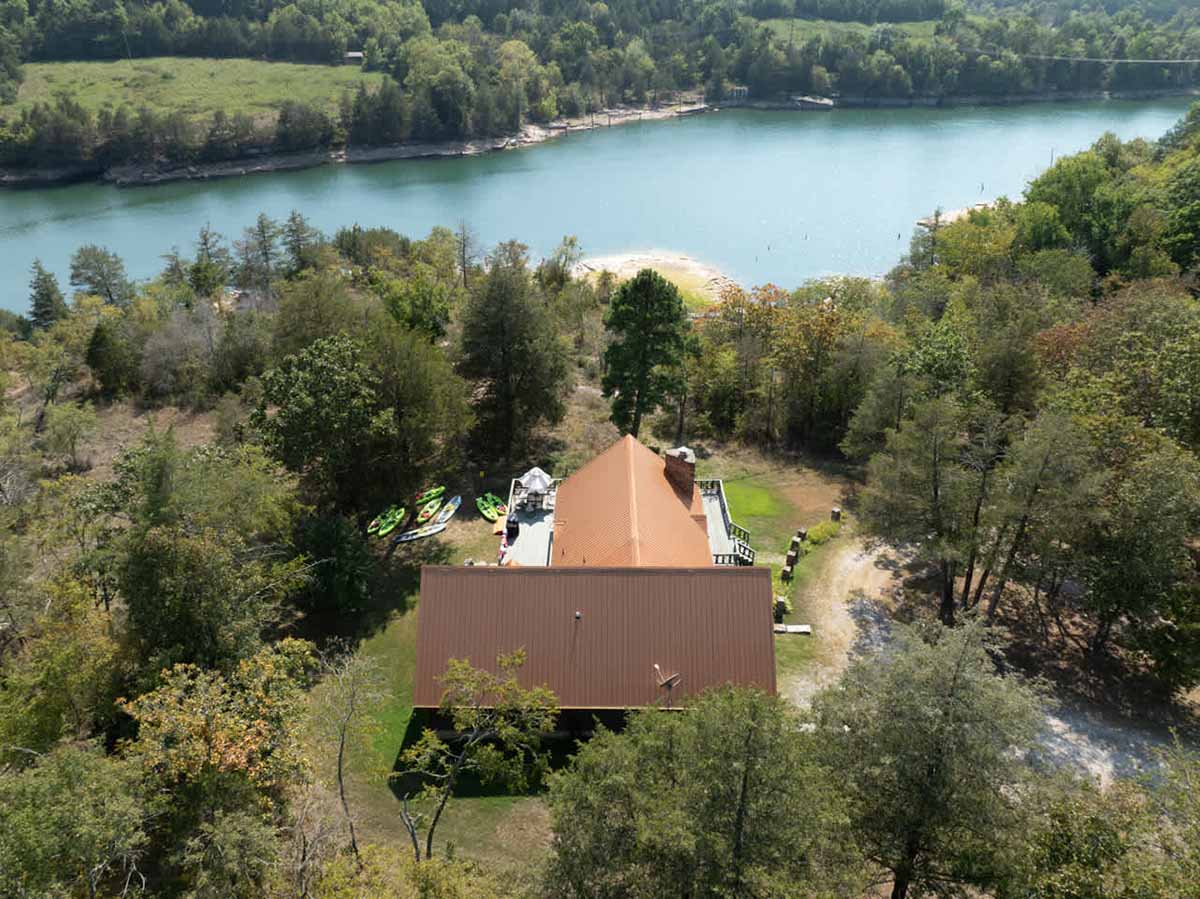 Big Cabin on Beaver Lake Vacation Rental Aerial View
